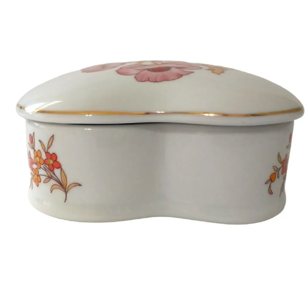 Heart Trinket‎ Jewelry Box Dish Lid Ceramic Flowers Floral Gift Leart Brazil.